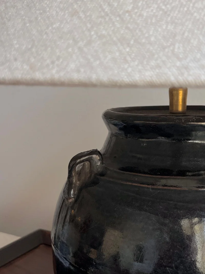 Vintage Antique Glazed Table Lamp with Ears