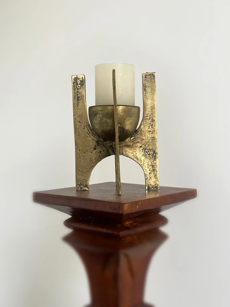 Brutalist Brass Candle Holder