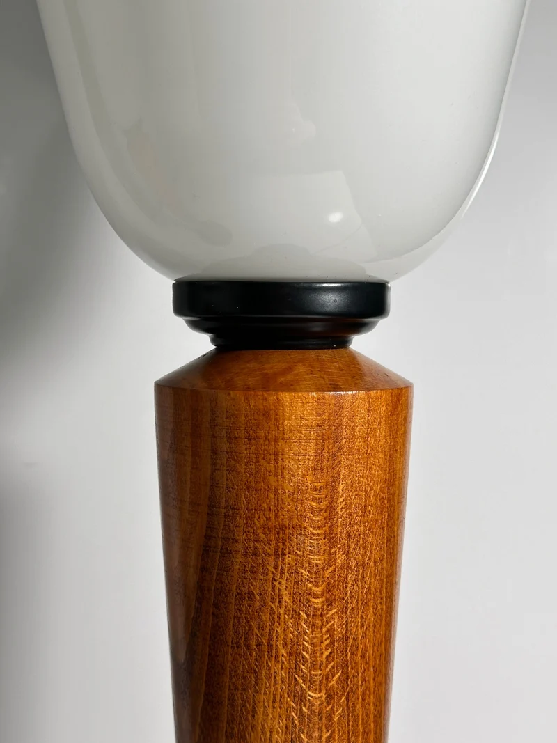 Vintage Pair of Art Deco Chalices with Teak Wood Table Lamp