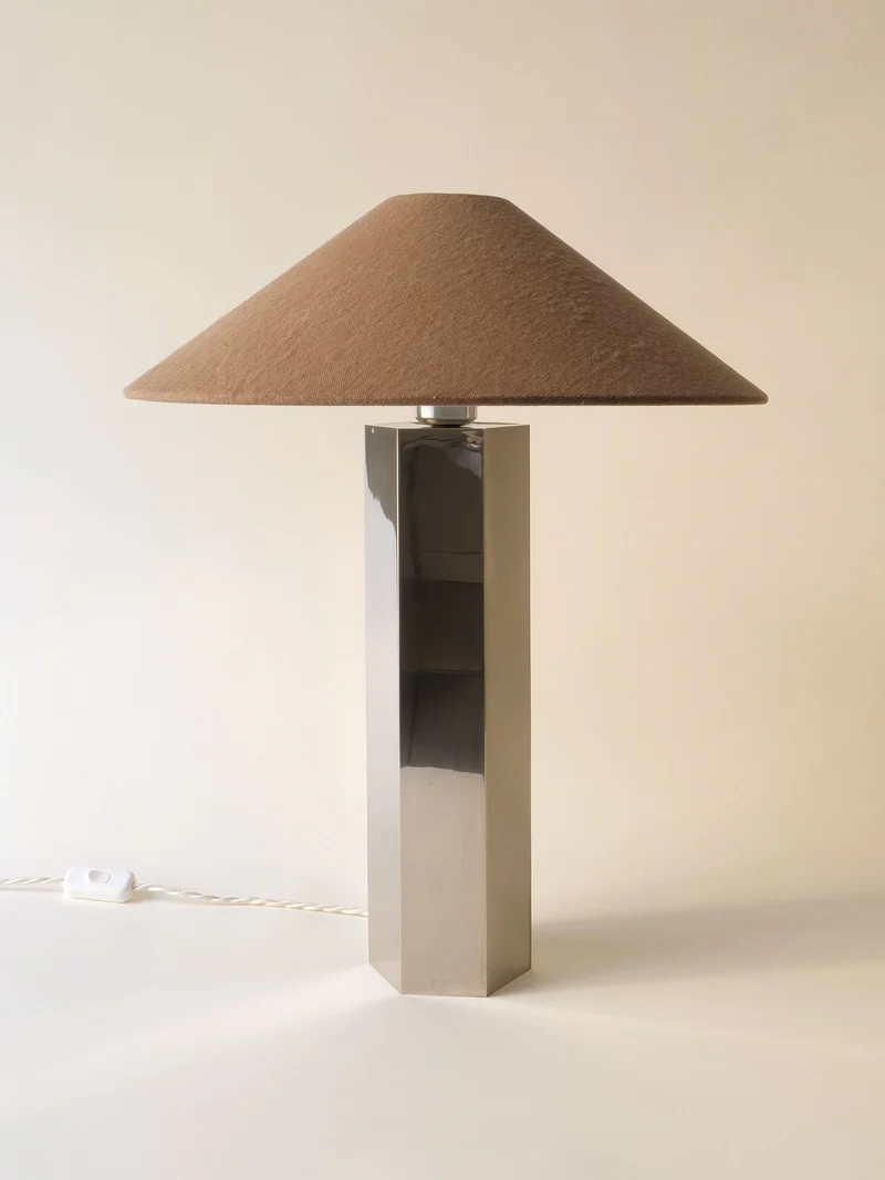 Vintage Grand Hexagonal Brass Table Lamp, 1970s