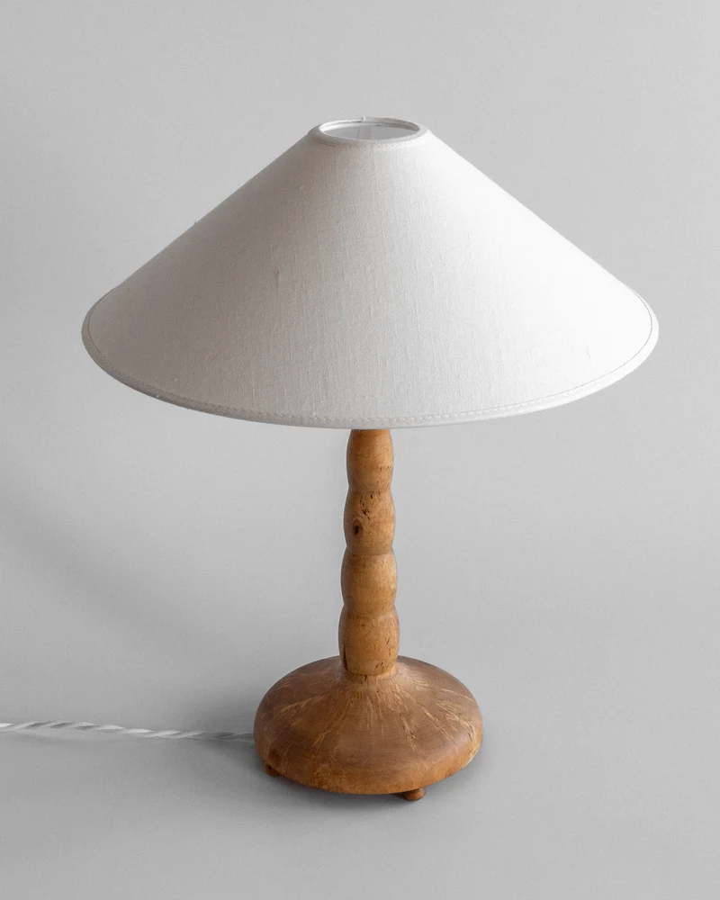 Vintage Turned Birch Brass Table Lamp, Sweden, 1930s
