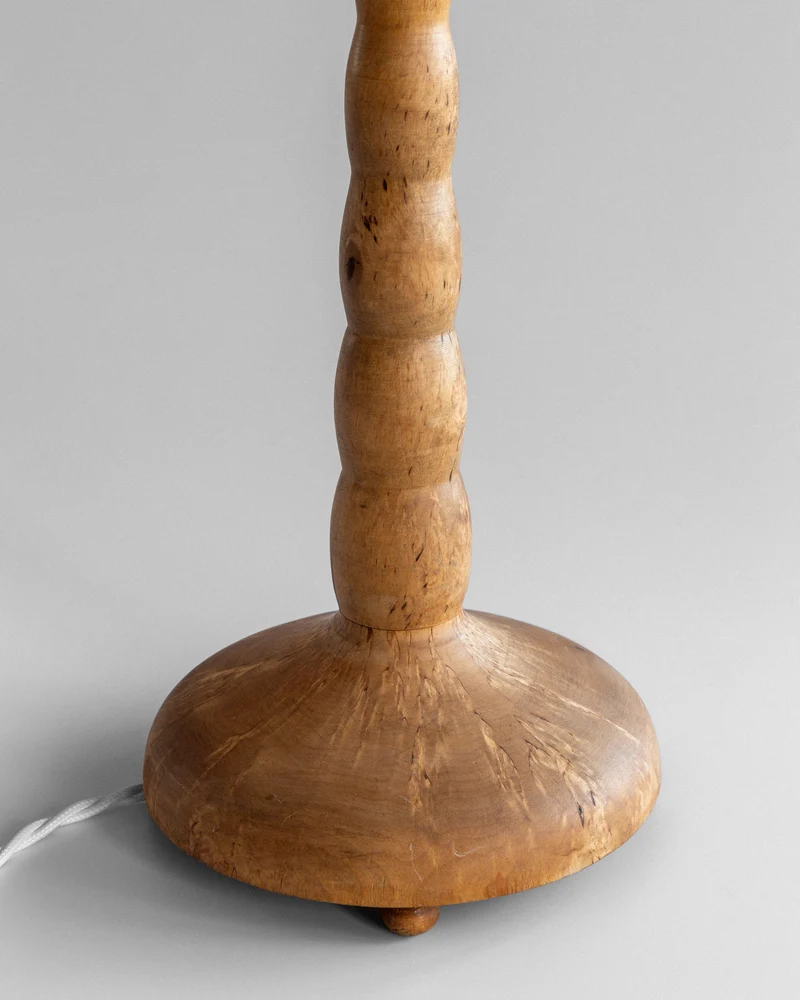 Vintage Turned Birch Brass Table Lamp, Sweden, 1930s