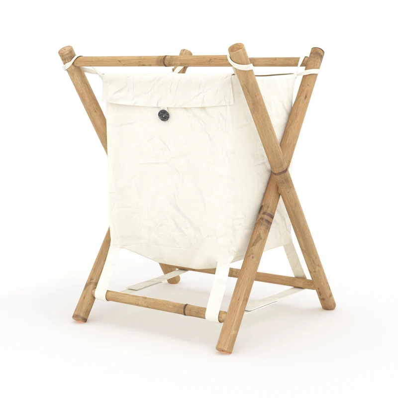 Panier à linge Bami en tissu blanc et bambou