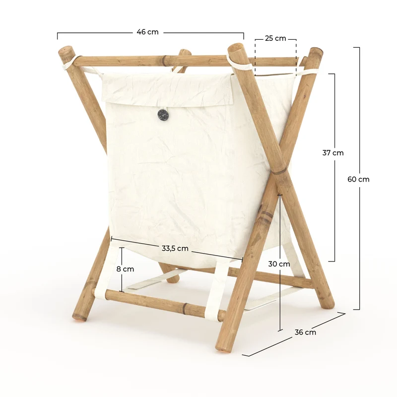 Panier à linge Bami en tissu blanc et bambou
