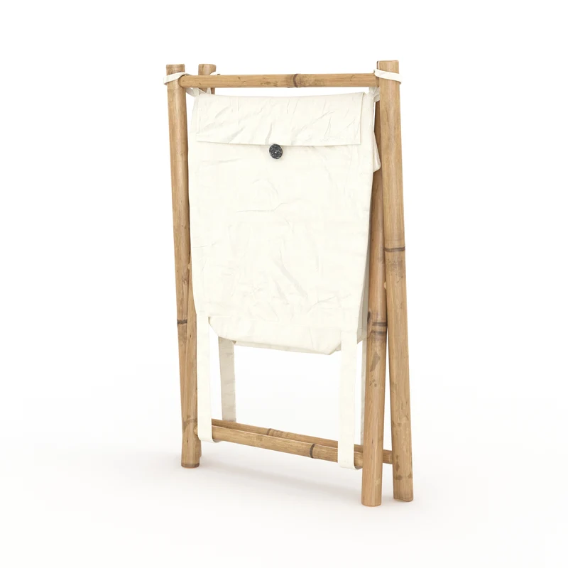 Panier à linge Bami en tissu blanc et bambou