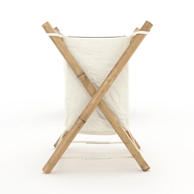 Panier à linge Bami en tissu blanc et bambou