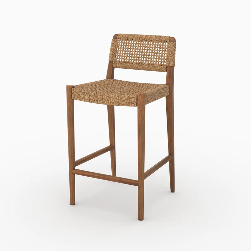 Chaise pour îlot central de jardin 65 cm Yaba en teck vernis et tissage synthétique
