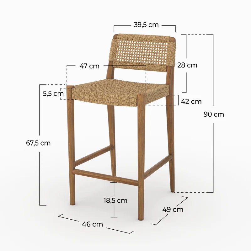 Chaise pour îlot central de jardin 65 cm Yaba en teck vernis et tissage synthétique