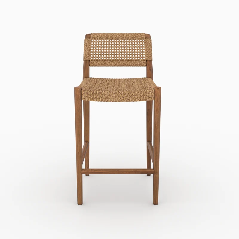 Chaise pour îlot central de jardin 65 cm Yaba en teck vernis et tissage synthétique