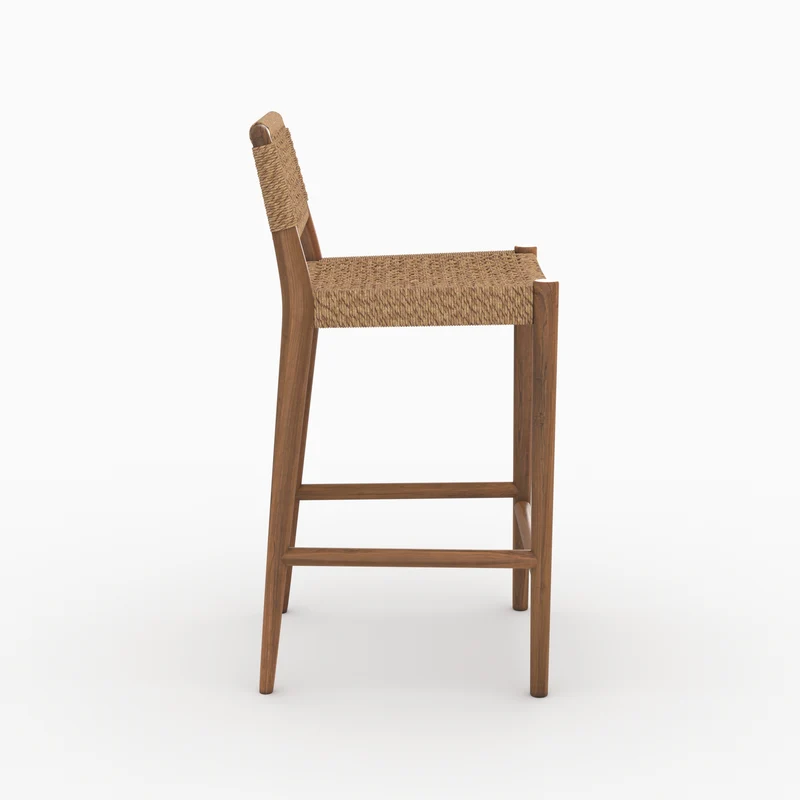 Chaise pour îlot central de jardin 65 cm Yaba en teck vernis et tissage synthétique