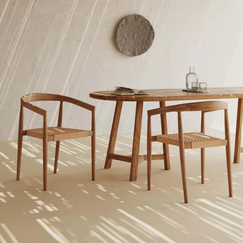 Lot de 2 chaises de jardin Bali en bois de teck vernis et tissage synthétique