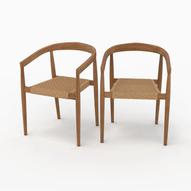 Lot de 2 chaises de jardin Bali en bois de teck vernis et tissage synthétique
