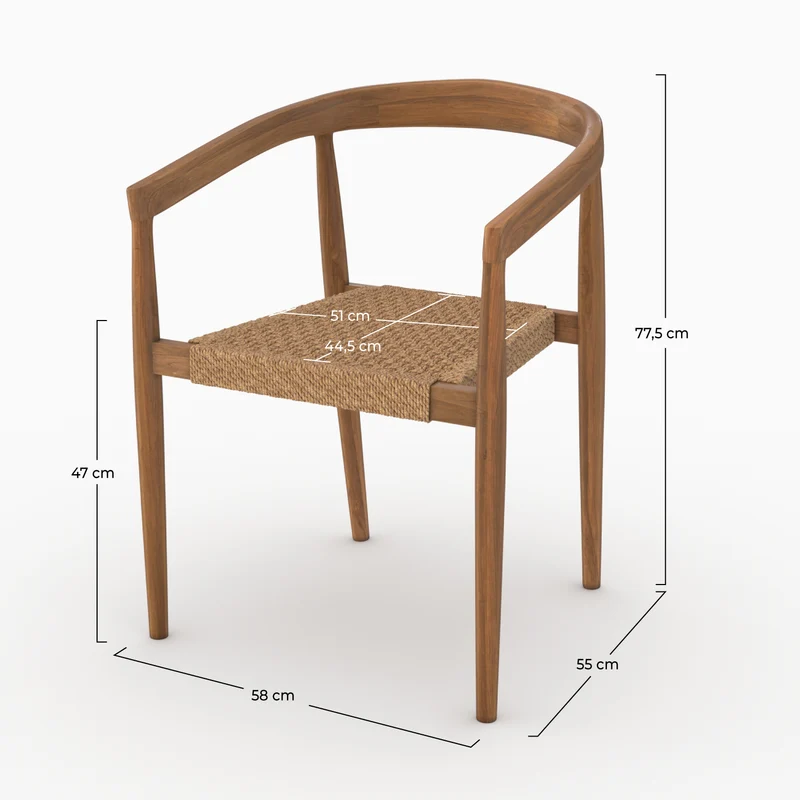 Lot de 2 chaises de jardin Bali en bois de teck vernis et tissage synthétique