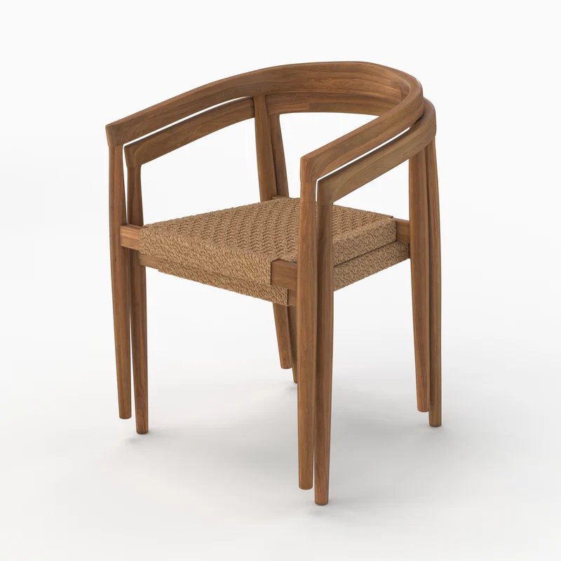 Lot de 2 chaises de jardin Bali en bois de teck vernis et tissage synthétique