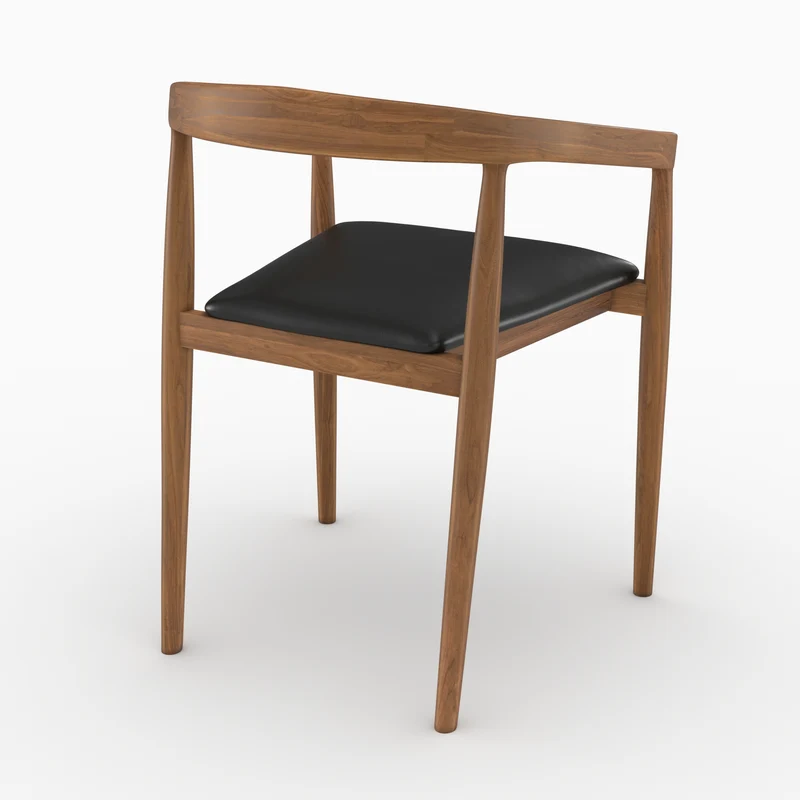 Lot de 2 chaises Bali en bois de teck vernis et assise en cuir noir