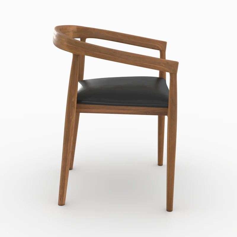 Lot de 2 chaises Bali en bois de teck vernis et assise en cuir noir