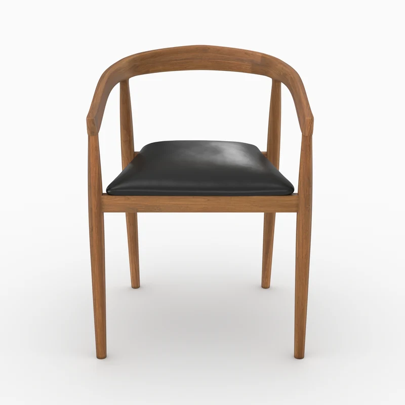 Lot de 2 chaises Bali en bois de teck vernis et assise en cuir noir