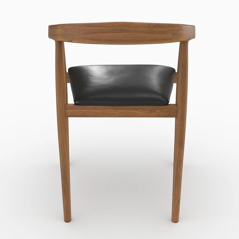 Lot de 2 chaises Bali en bois de teck vernis et assise en cuir noir
