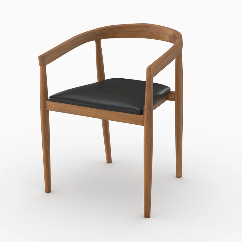 Lot de 2 chaises Bali en bois de teck vernis et assise en cuir noir