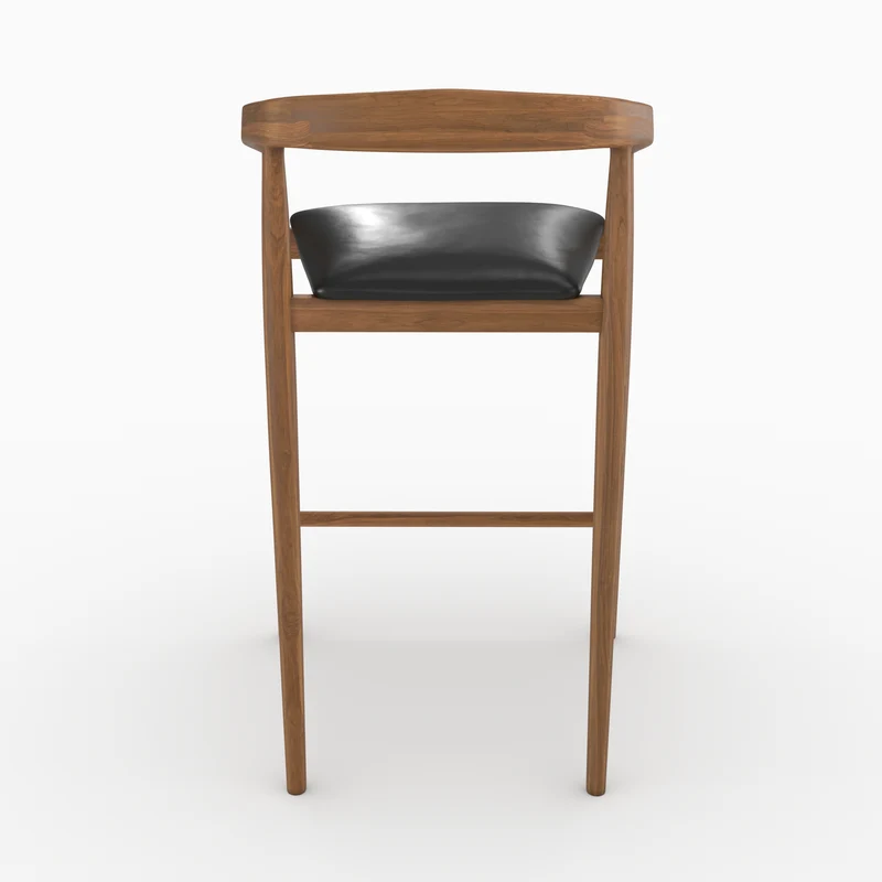 Lot de 2 chaises de bar 77 cm Bali en bois de teck vernis et assise en cuir noir