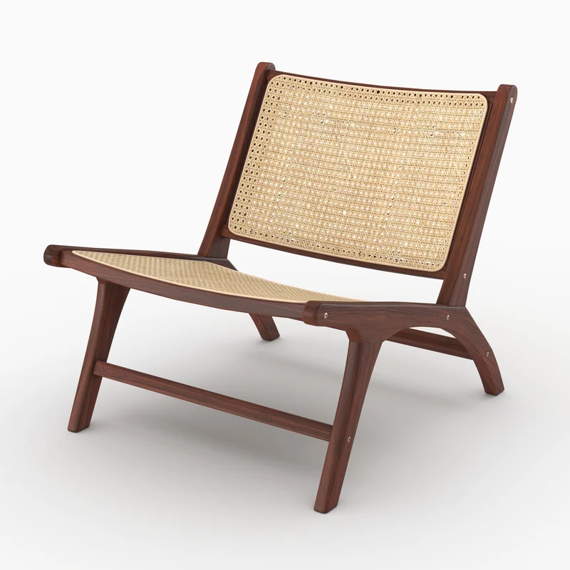 Fauteuil Kilka en bois de teck finition noyer et cannage en rotin