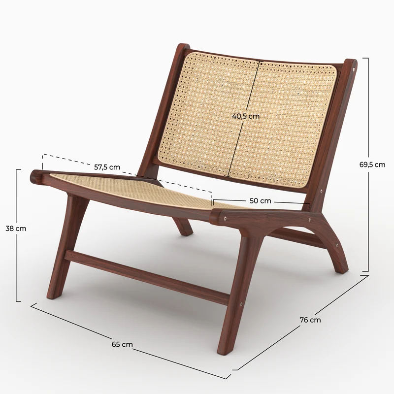 Fauteuil Kilka en bois de teck finition noyer et cannage en rotin
