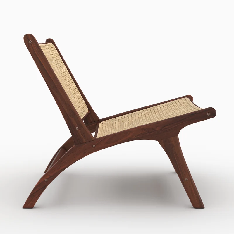 Fauteuil Kilka en bois de teck finition noyer et cannage en rotin