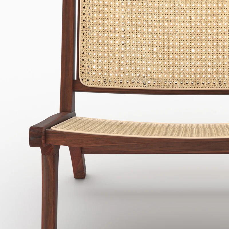 Fauteuil Kilka en bois de teck finition noyer et cannage en rotin