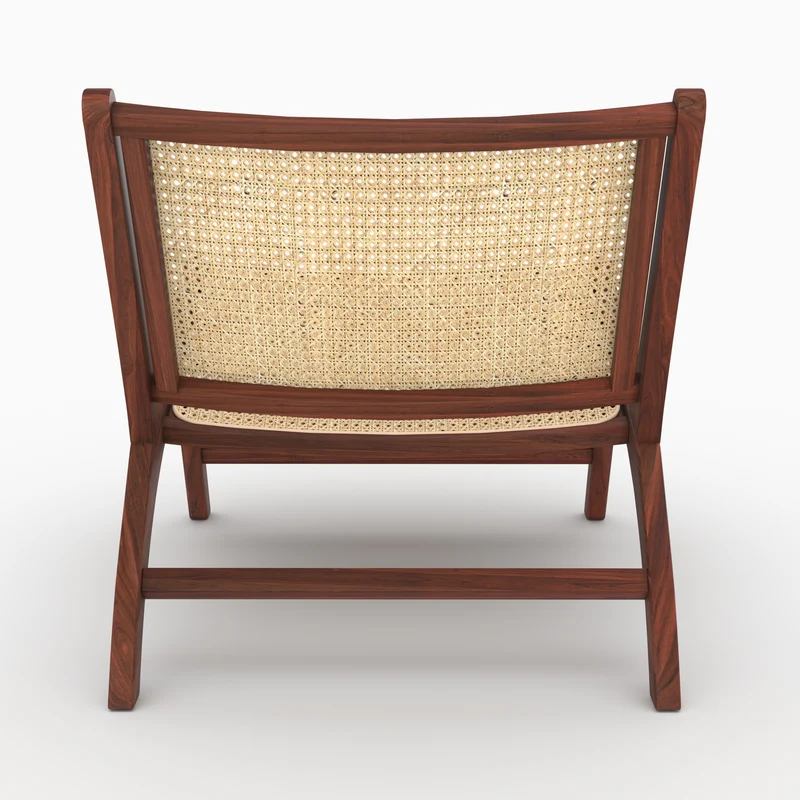 Fauteuil Kilka en bois de teck finition noyer et cannage en rotin