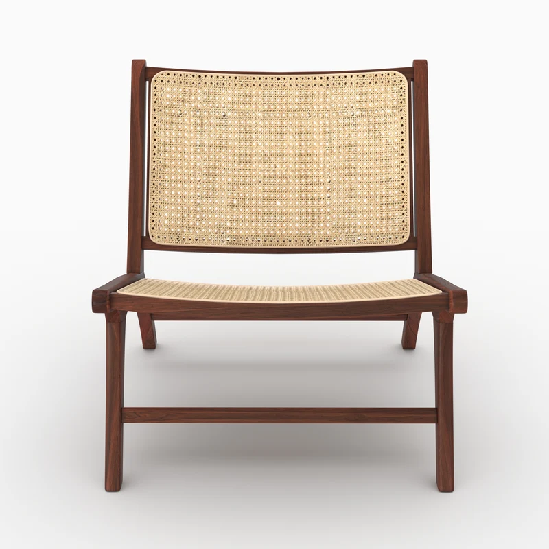Fauteuil Kilka en bois de teck finition noyer et cannage en rotin