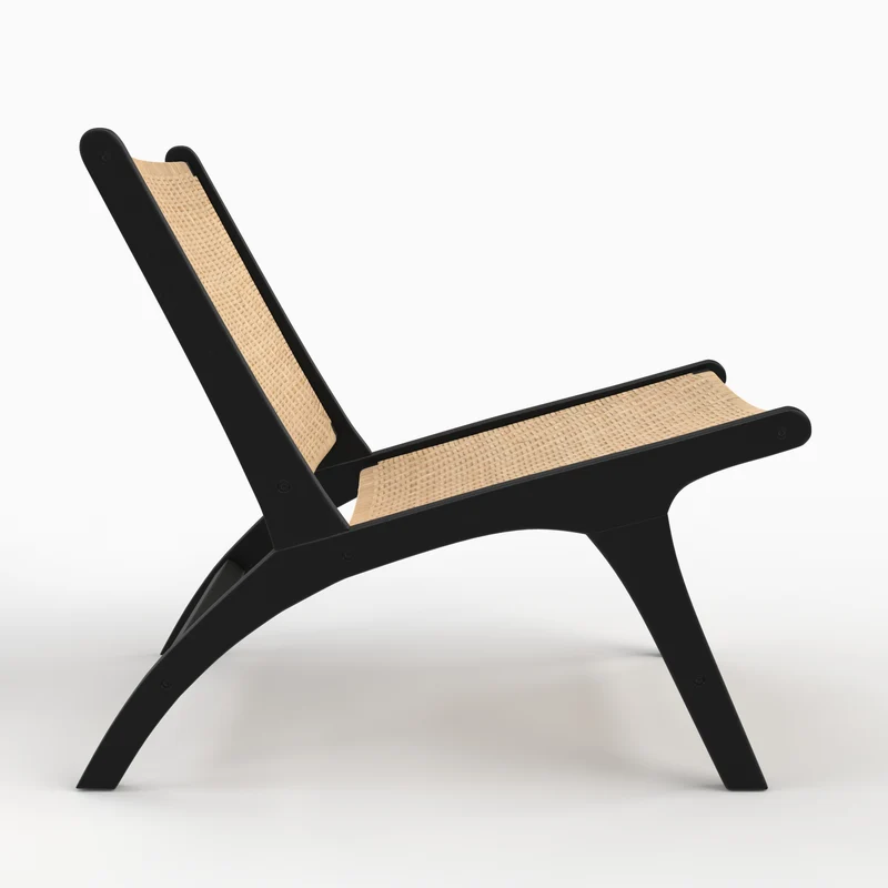 Fauteuil Kilka en bois de teck noir et tressage chevron en rotin
