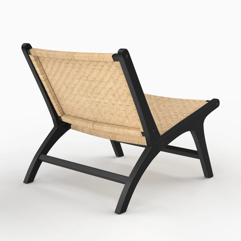 Fauteuil Kilka en bois de teck noir et tressage chevron en rotin
