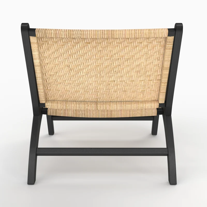 Fauteuil Kilka en bois de teck noir et tressage chevron en rotin