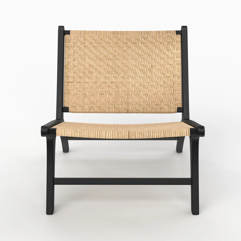 Fauteuil Kilka en bois de teck noir et tressage chevron en rotin