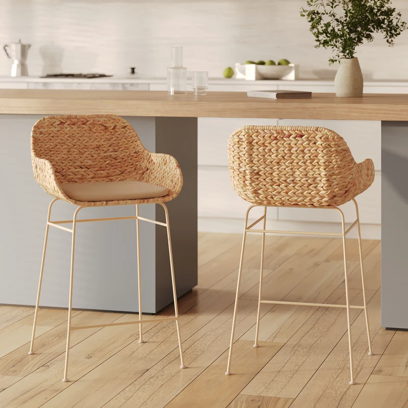 Lot de 2 chaises avec accoudoirs pour îlot central 66 cm Faro en matière naturelle