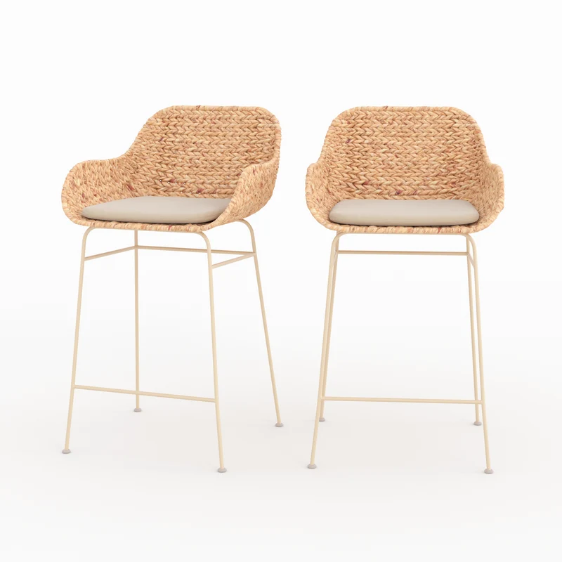 Lot de 2 chaises avec accoudoirs pour îlot central 66 cm Faro en matière naturelle