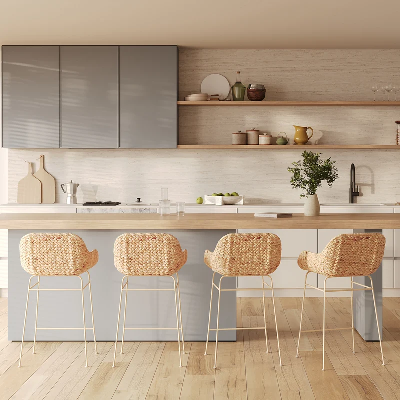 Lot de 2 chaises avec accoudoirs pour îlot central 66 cm Faro en matière naturelle
