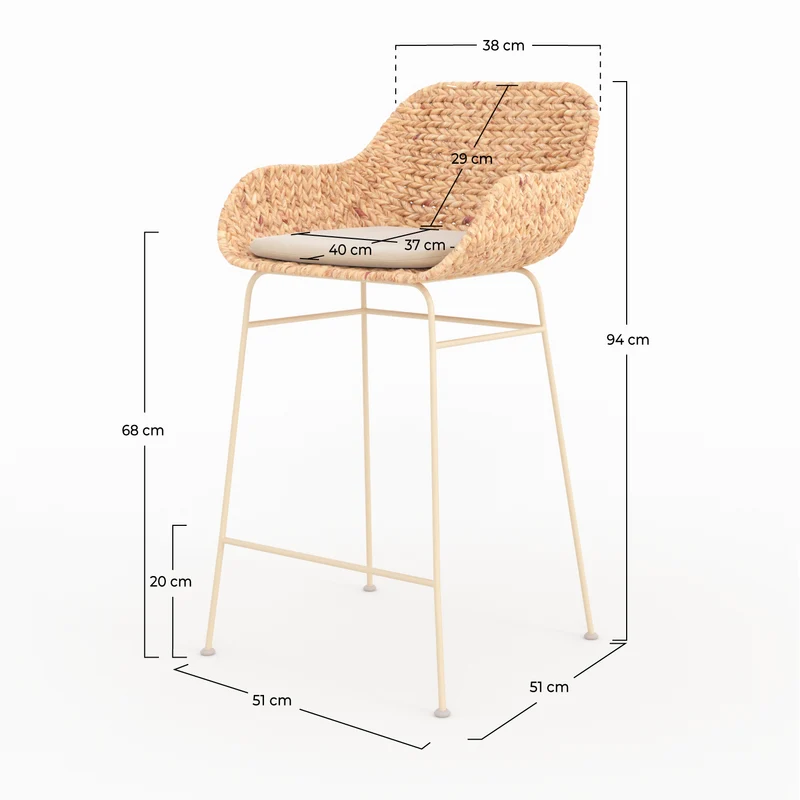 Lot de 2 chaises avec accoudoirs pour îlot central 66 cm Faro en matière naturelle