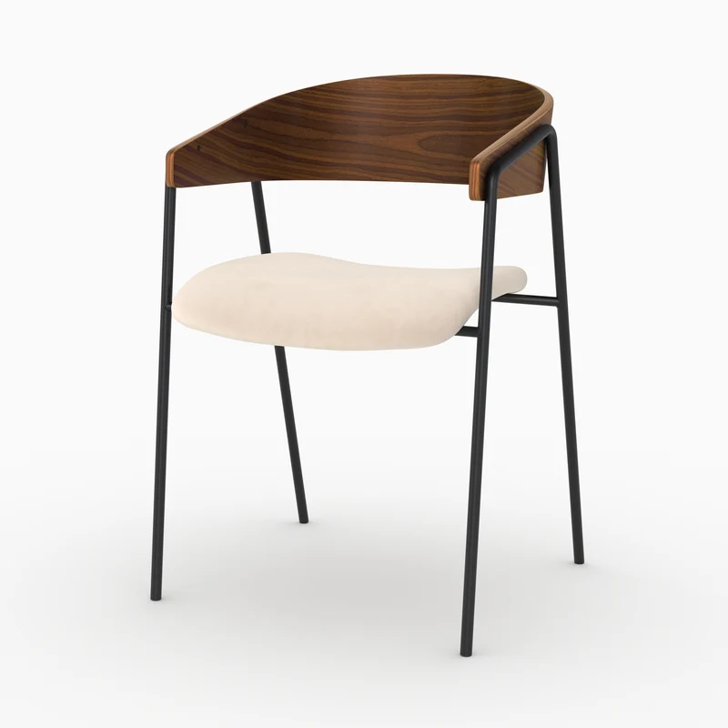 Lot de 2 chaises Esmée en velours blanc cassé et bois de noyer