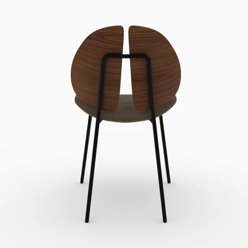 Chaise Coccinelle en velours kaki et bois de noyer