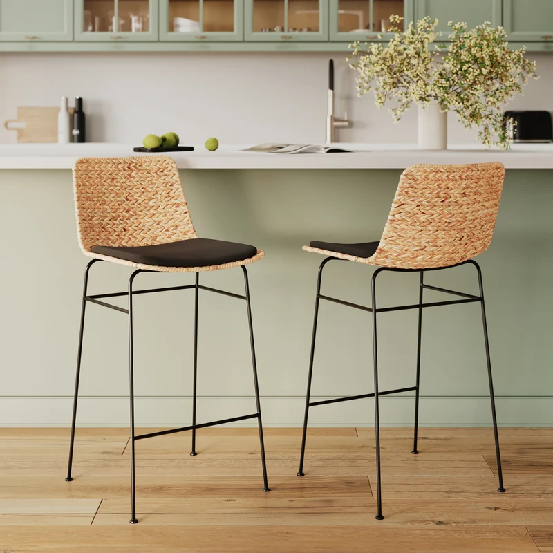 Lot de 2 chaises pour îlot central 66 cm Faro en matière naturelle et noir