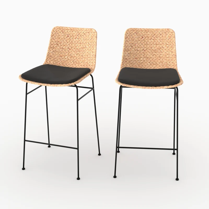 Lot de 2 chaises pour îlot central 66 cm Faro en matière naturelle et noir