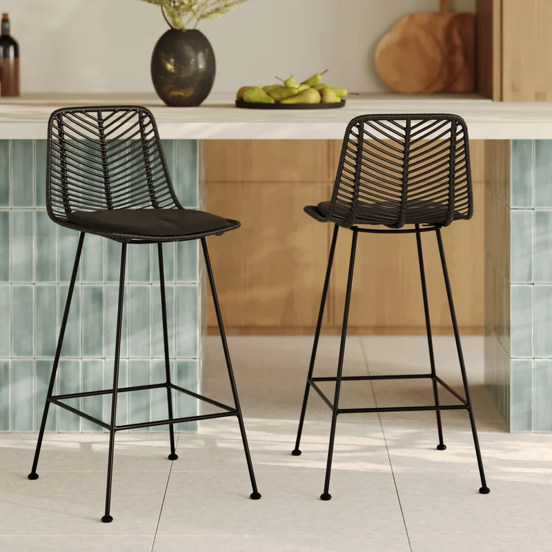 Lot de 2 chaises pour îlot central 66 cm Tamara en rotin noir