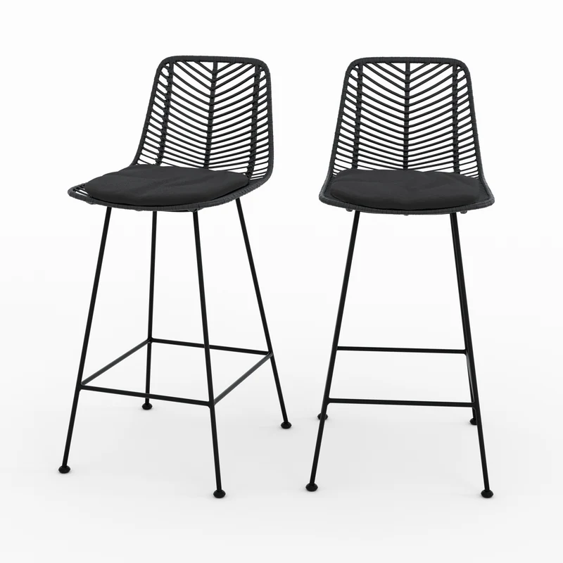 Lot de 2 chaises pour îlot central 66 cm Tamara en rotin noir