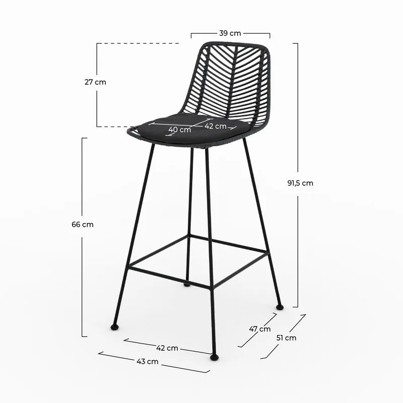 Lot de 2 chaises pour îlot central 66 cm Tamara en rotin noir
