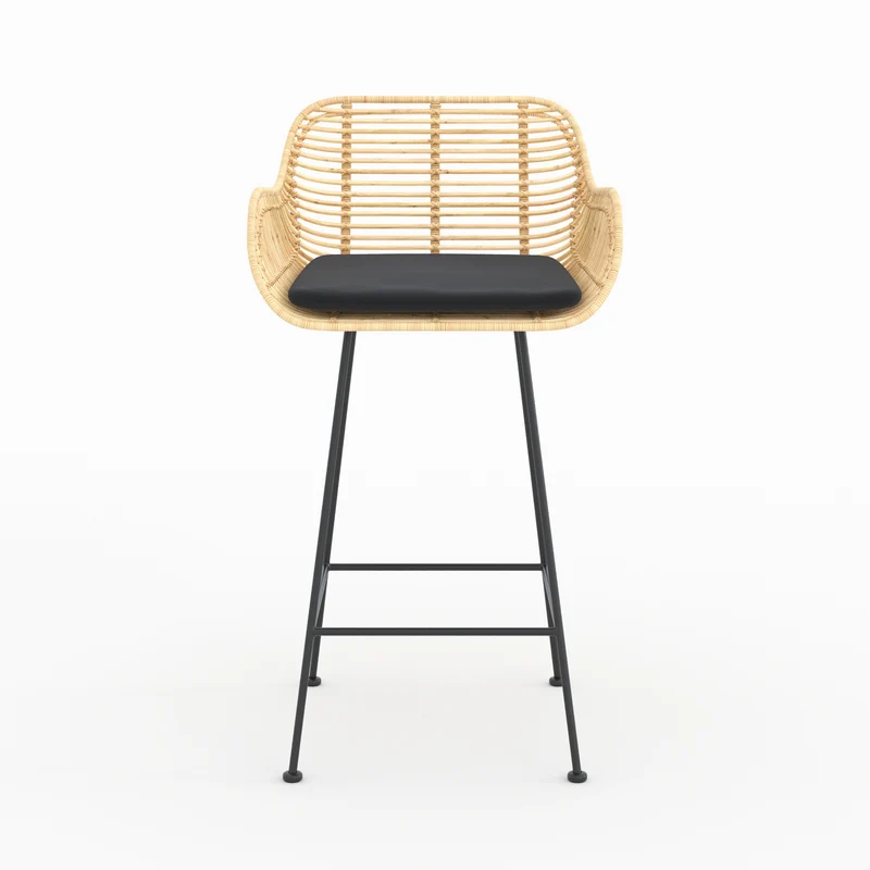 Lot de 2 chaises pour îlot central 66 cm Pops en rotin et tissu noir