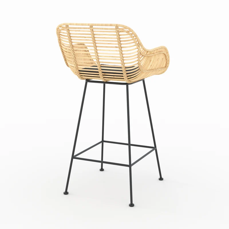 Lot de 2 chaises pour îlot central 66 cm Pops en rotin et tissu noir