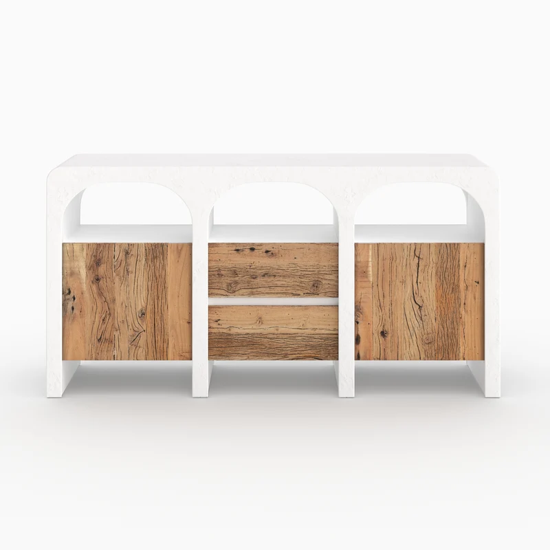 Buffet Fira en plâtre blanc cassé et bois