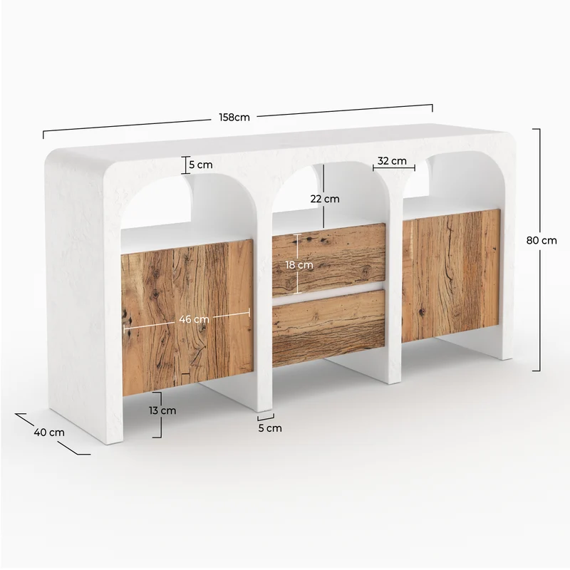 Buffet Fira en plâtre blanc cassé et bois