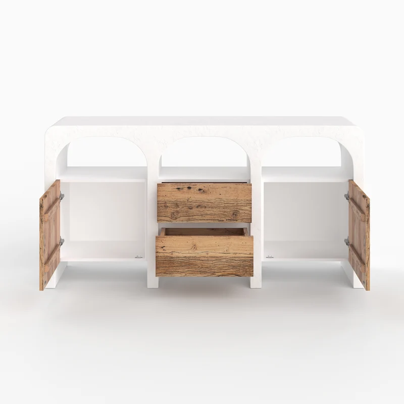 Buffet Fira en plâtre blanc cassé et bois